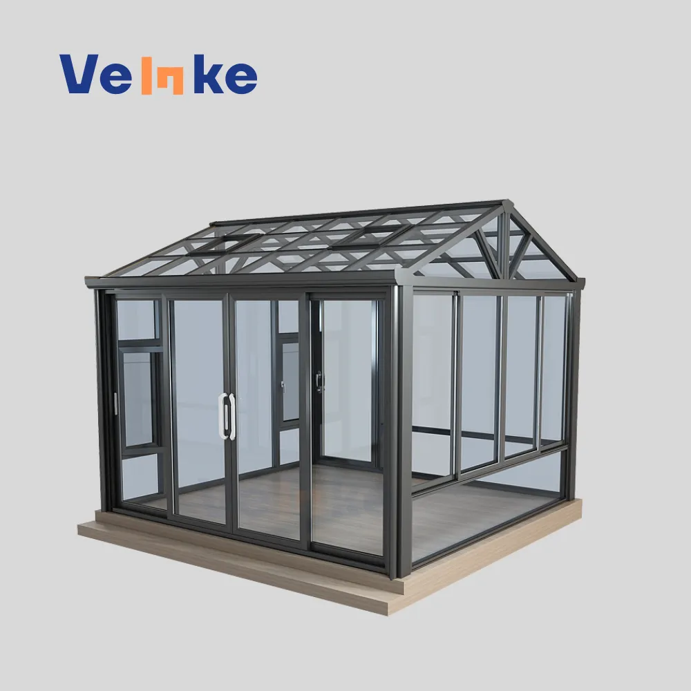 Premium Aluminum Glass Sunroom for USA Market with Pitched Roof Design and Sliding Door System